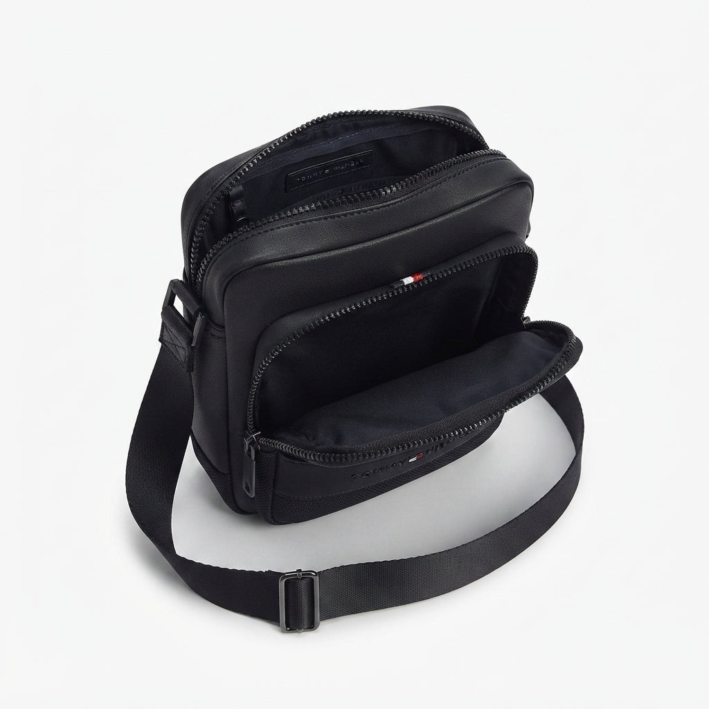Tommy Hilfiger Men's Black Crossover Messenger Bag with Branded Webbing Strap #0063