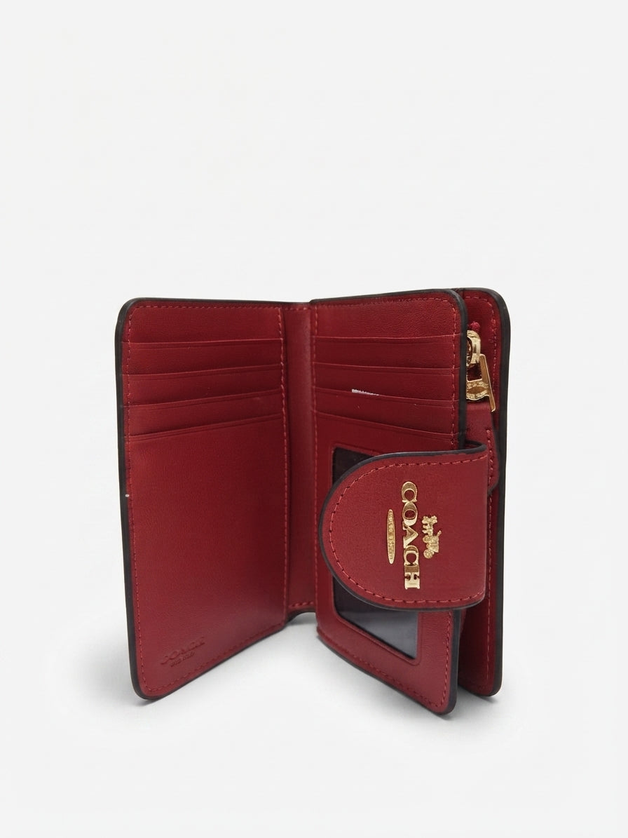 Coach Signature Medium Corner Zip Wallet - Brown/Red