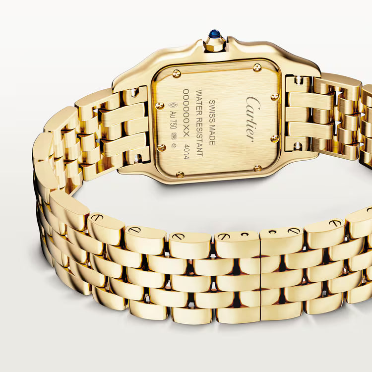 Cartier Panthère-Inspired Women’s Gold-Tone Square Watch with Stone-Set Bezel & White Dial (Medium Case) Dimensions: 36.5 × 26.7 mm