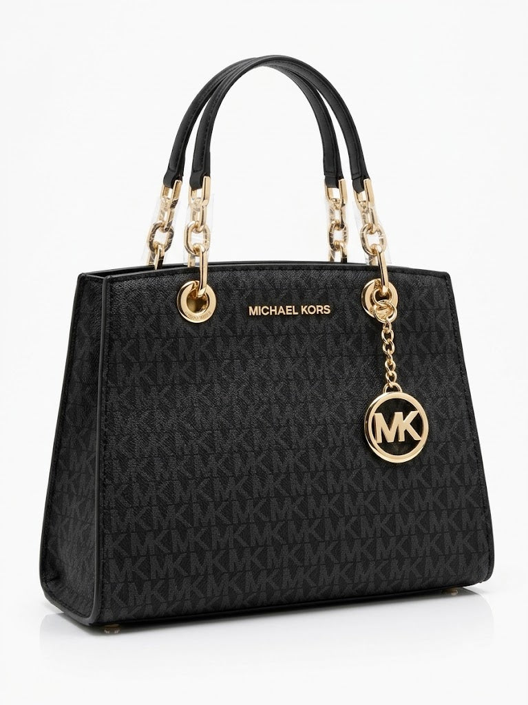 Michael Kors Cynthia Signature Logo Medium Satchel Bag - Black #0030