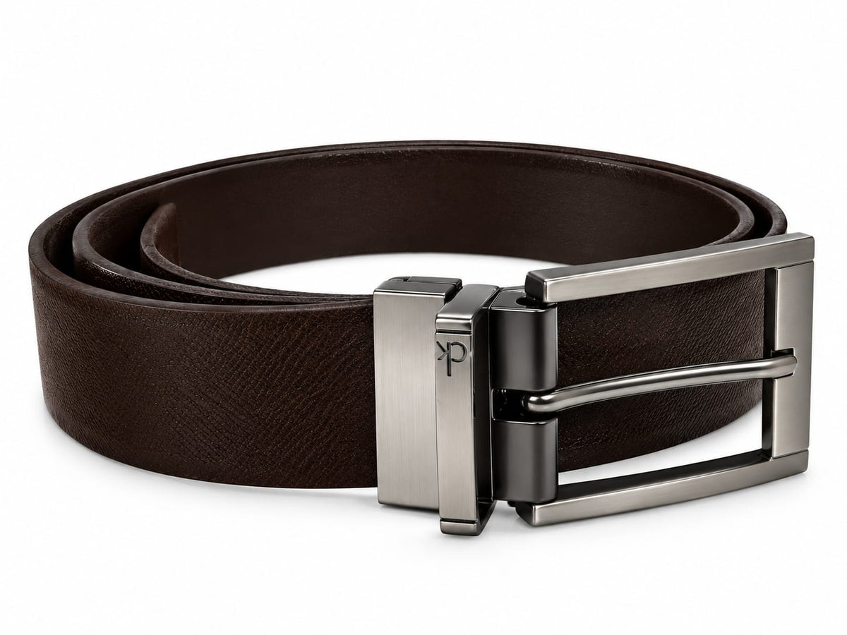 Calvin Klein Men's Reversible Leather Belt - Black/Dark Brown with Gunmetal Buckle#03