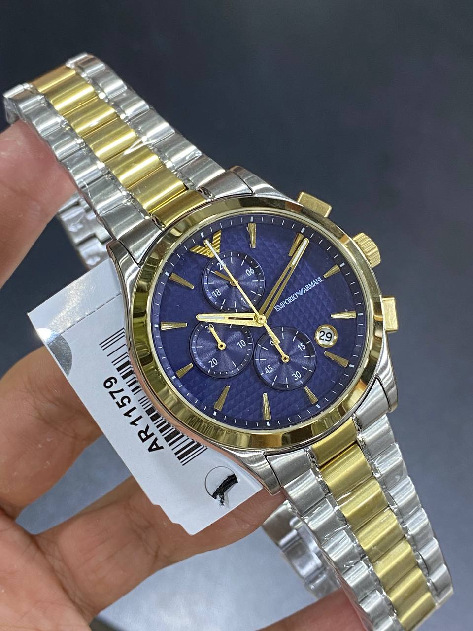 Emporio Armani Paolo Watch for Men AR11579 – Blue Dial, Two-Tone Stainless Steel Strap, Quartz, 42mm