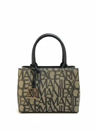 A|X Armani Exchange Medium Tote Bag – Beige & Black Logo Monogram, Urban Luxe Style #8