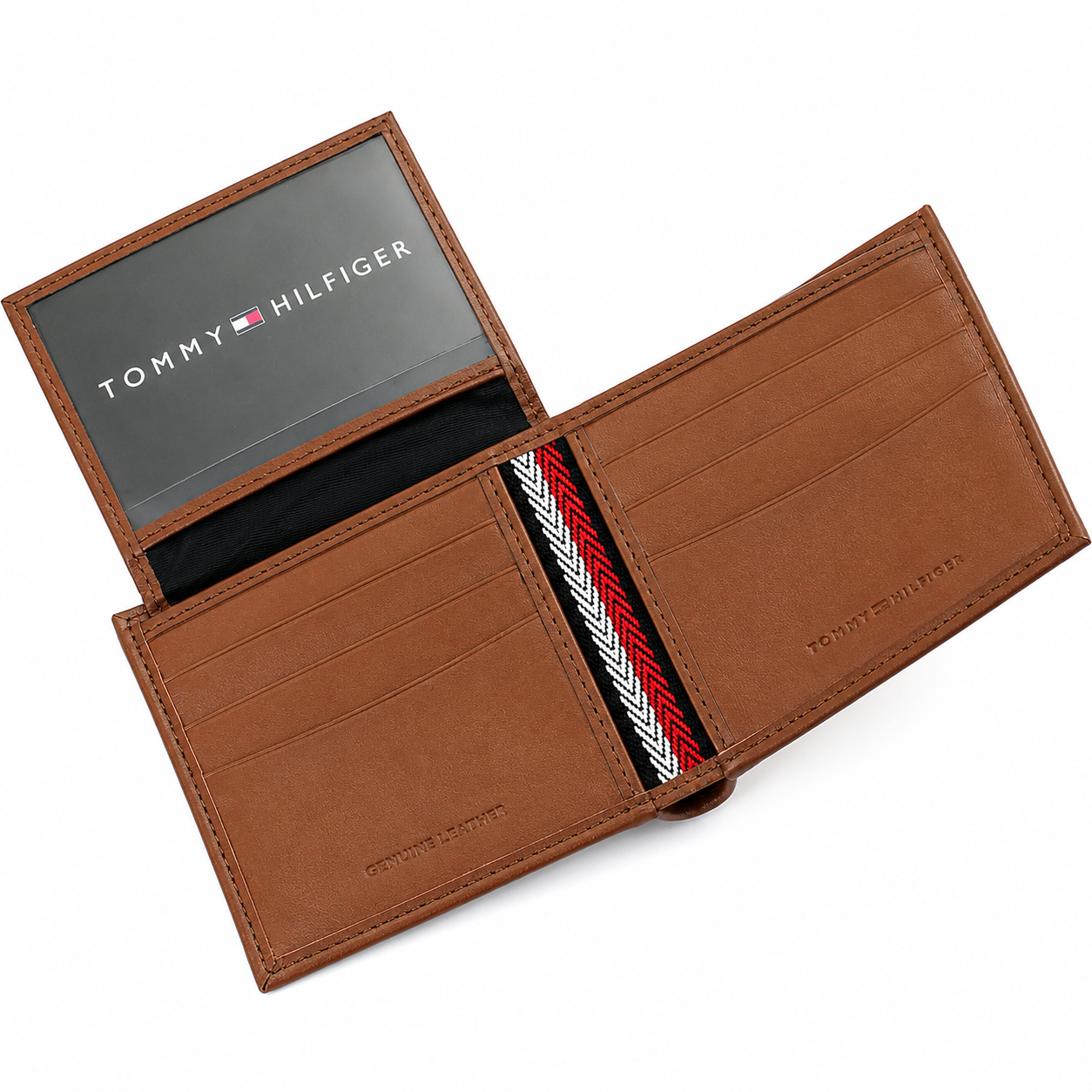 Tommy Hilfiger Men's Bifold Wallet – Brown Leather with Signature Stripe Detail#081