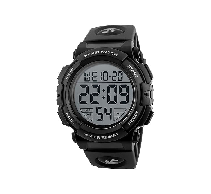 SKMEI1258 Men’s Digital Sports Watch – Black Rubber Strap, 44mm, Quartz Movement
