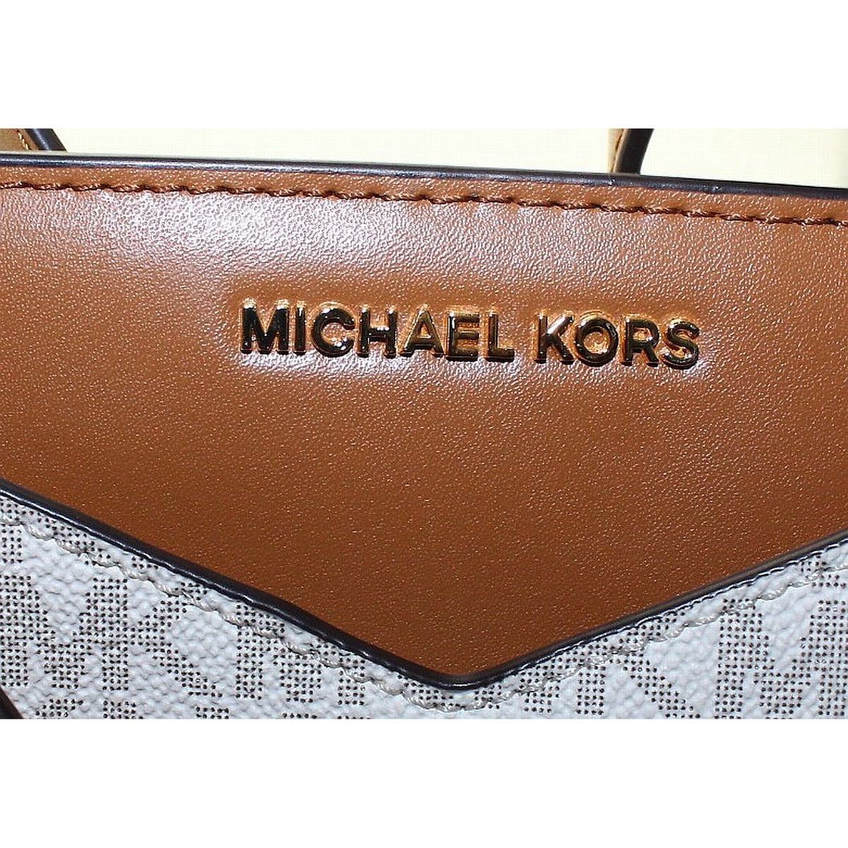 Michael Kors Women's Signature Logo Tote Bag - Beige & Brown#0057