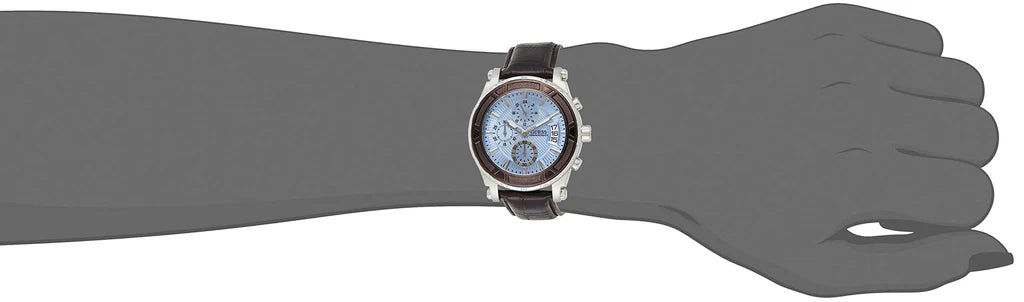 Guess W0673G1 Pinnacle Chronograph Men's Watch – Blue Sunray Dial, Brown Leather Strap, 46mm Quartz