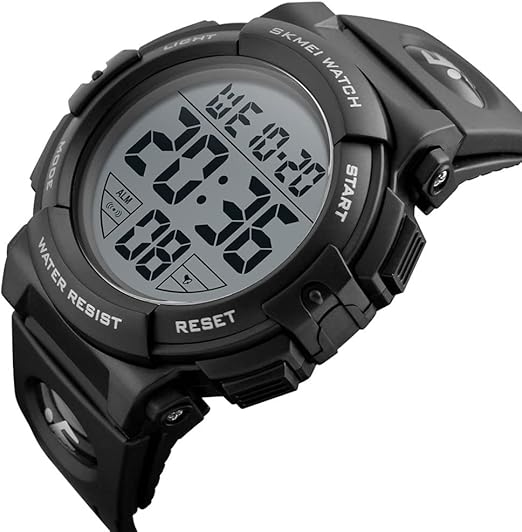 SKMEI1258 Men’s Digital Sports Watch – Black Rubber Strap, 44mm, Quartz Movement