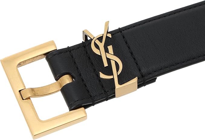 Yves Saint Laurent (YSL) Women's Leather Belt 634437 BOO0W – Black with Gold Monogram Buckle (Parallel Import)#01