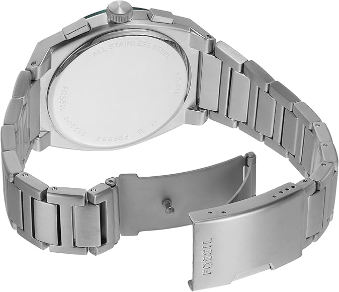 Fossil Everett Chronograph Men’s Watch FS5964 – Green Dial, Silver Stainless Steel Bracelet, 42mm Quartz Analog Multi-Function Watch