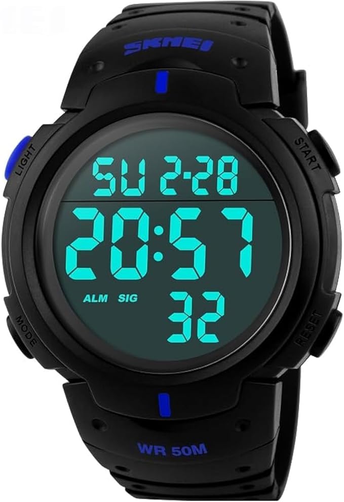 SKMEI 1068 Men's Multifunction Digital Sports Watch – Black & Blue, 50M Water Resistant, Large Display