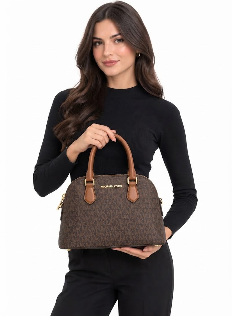 Michael Kors Women's Signature Monogram Dome Satchel Handbag – Brown#0067