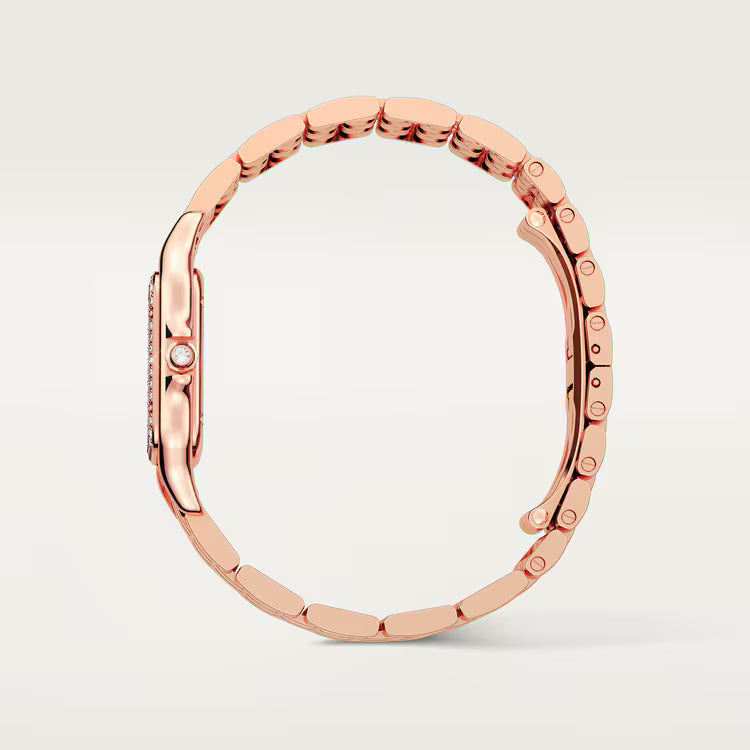 Cartier Panthère-Inspired Women’s Rose Gold-Tone Square Watch with Rhinestone-Set Bezel & White Dial (Medium Case) Dimensions: 36.5 × 26.7 mm