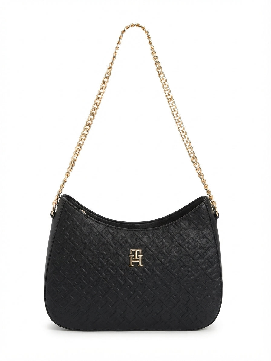 Women’s Black Shoulder Bag with Gold Chain – Elegant Crossbody Handbag
