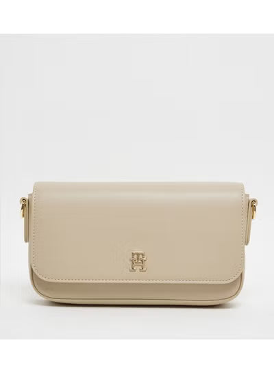 Tommy Hilfiger Women's Beige Crossbody & Shoulder Bag with Gold TH Logo – Adjustable Strap#004