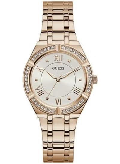 GUESS Ladies Watch GW0033L3 – Rose Gold Stainless Steel with Crystals, White Dial, Roman Numerals, 36mm Quartz Watch