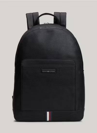 Tommy Hilfiger Black Leather Backpack – Classic Pebble Grain Everyday & Business Backpack#53-100