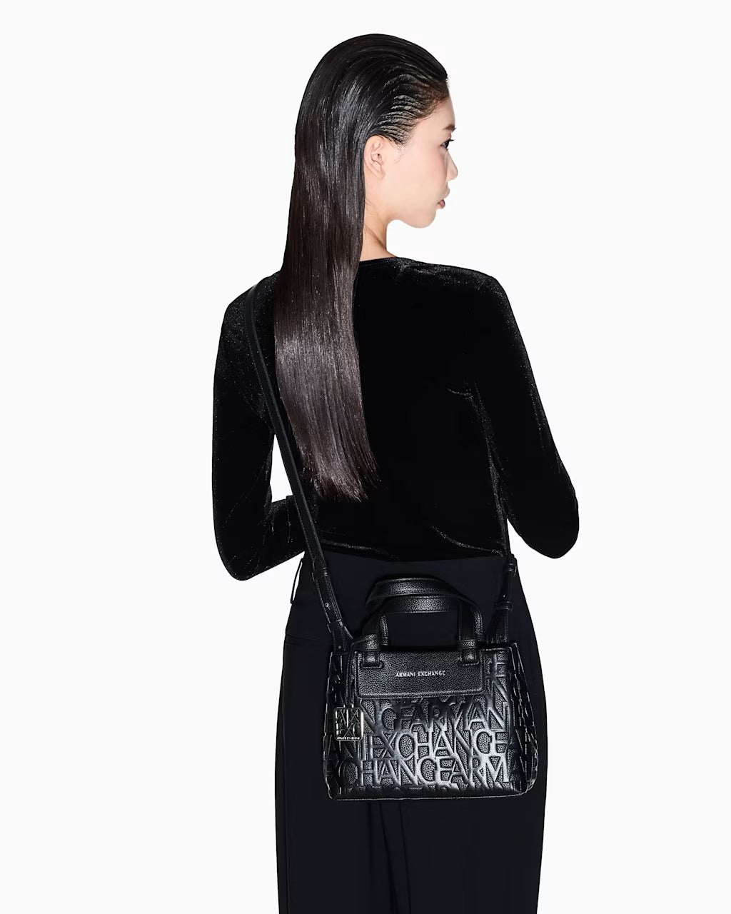 ARMANI EXCHANGE Women's Embossed Logo Shopping Tote Bag, Black#0015