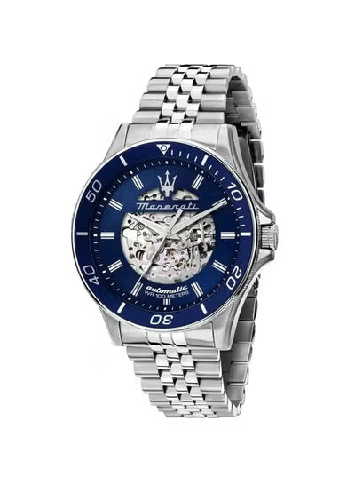 Maserati R8823140011 Men’s Automatic Stainless Steel Watch – Blue Dial, Silver Metal Strap | 44mm Case | 100M Water Resistant