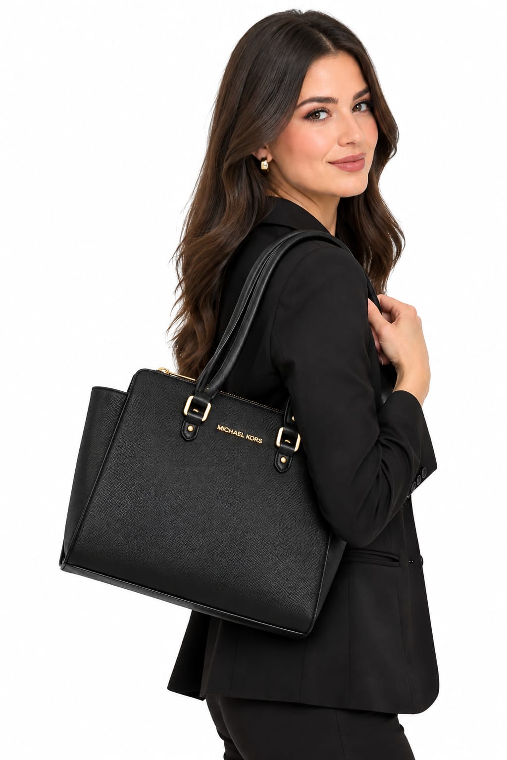 Women’s Monogram Tote Handbag with Detachable Shoulder Strap – Black#0050