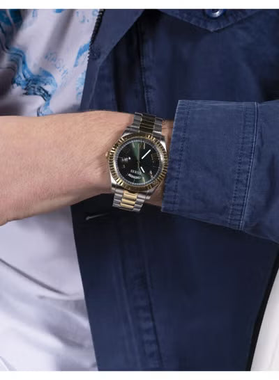 Guess Connoisseur Men’s Day-Date Watch GW0265G8 – 42mm Two-Tone Stainless Steel, Green Sunray Dial, Quartz Movement