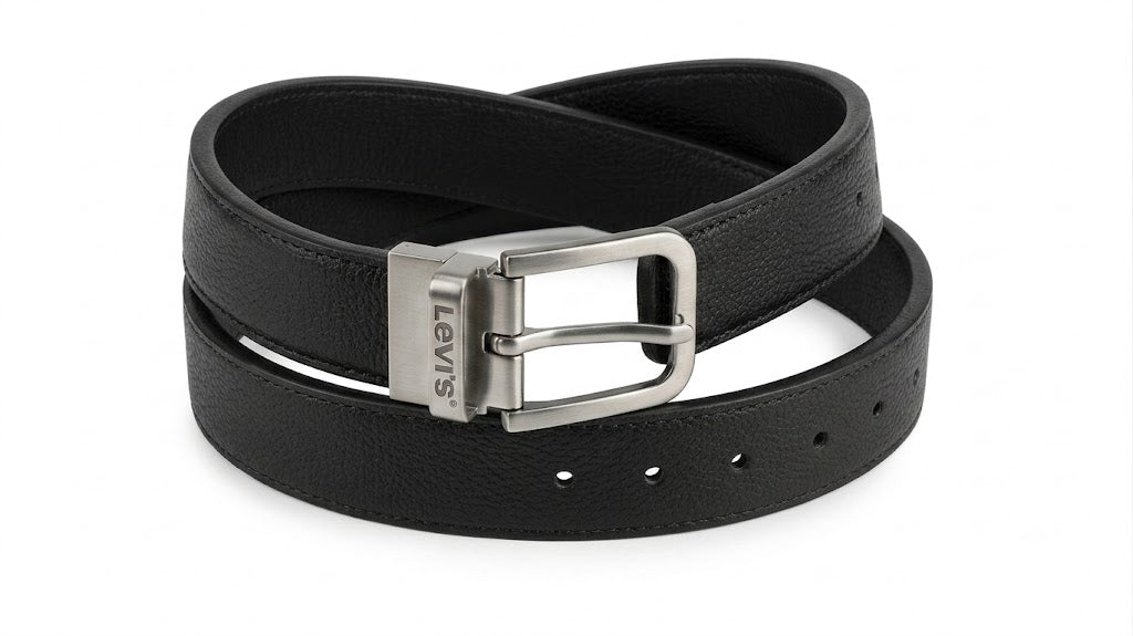 Levi's Men's Reversible Leather Belt – Black & Dark Brown with Rotating Metal Buckle#01