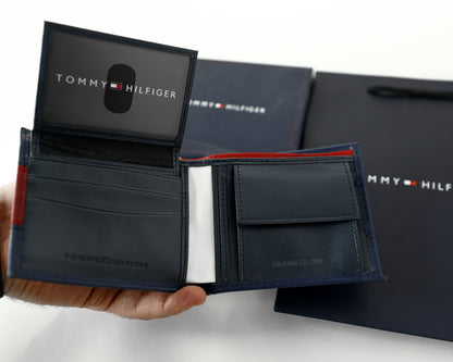 TH Navy Leather Bifold Wallet For Men 4#