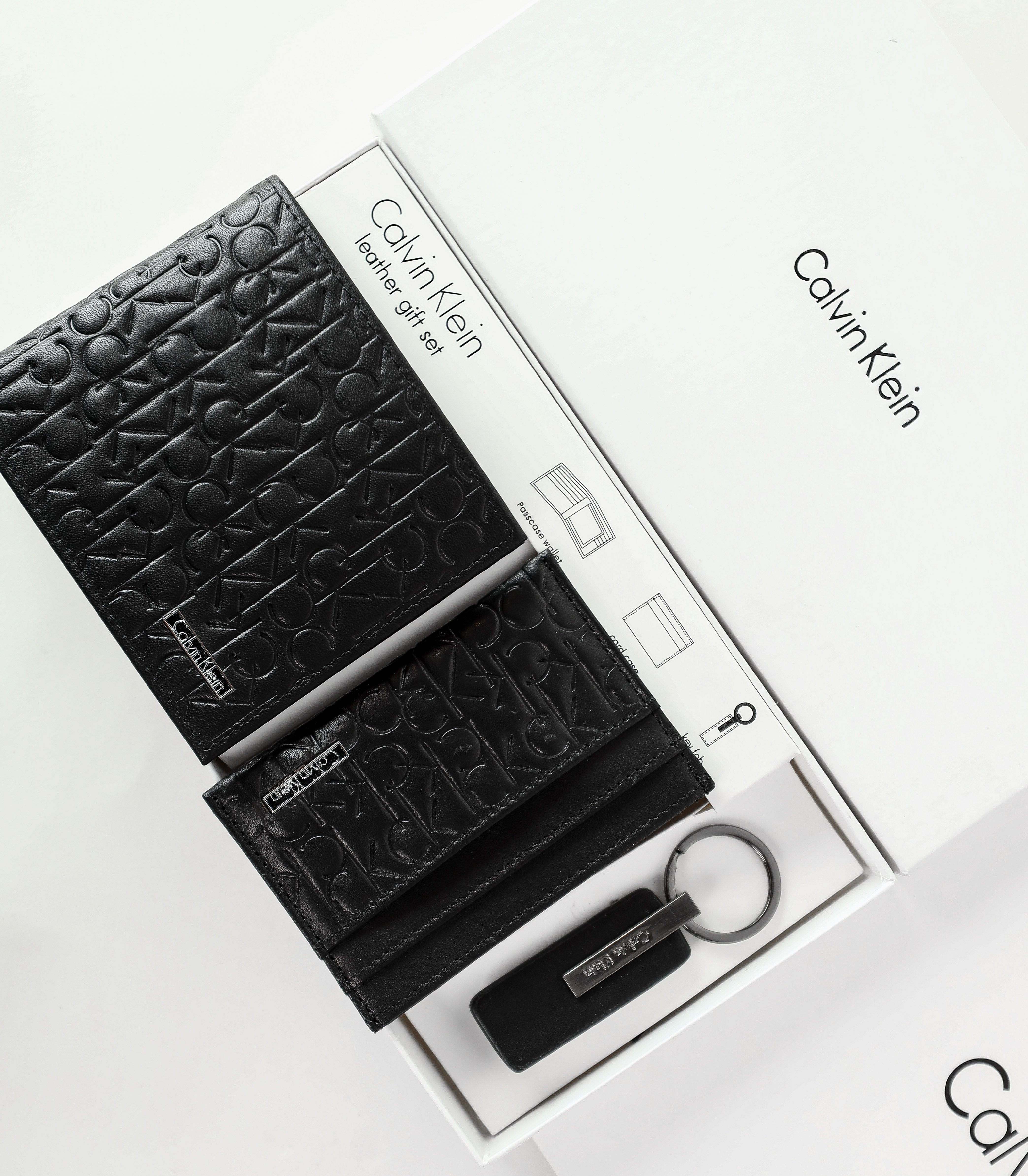 CK Black Monogram Leather Wallet-Keychain-Card Holder Set For Men #7