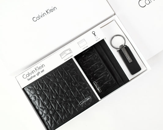 CK Black Monogram Leather Wallet-Keychain-Card Holder Set For Men 4#