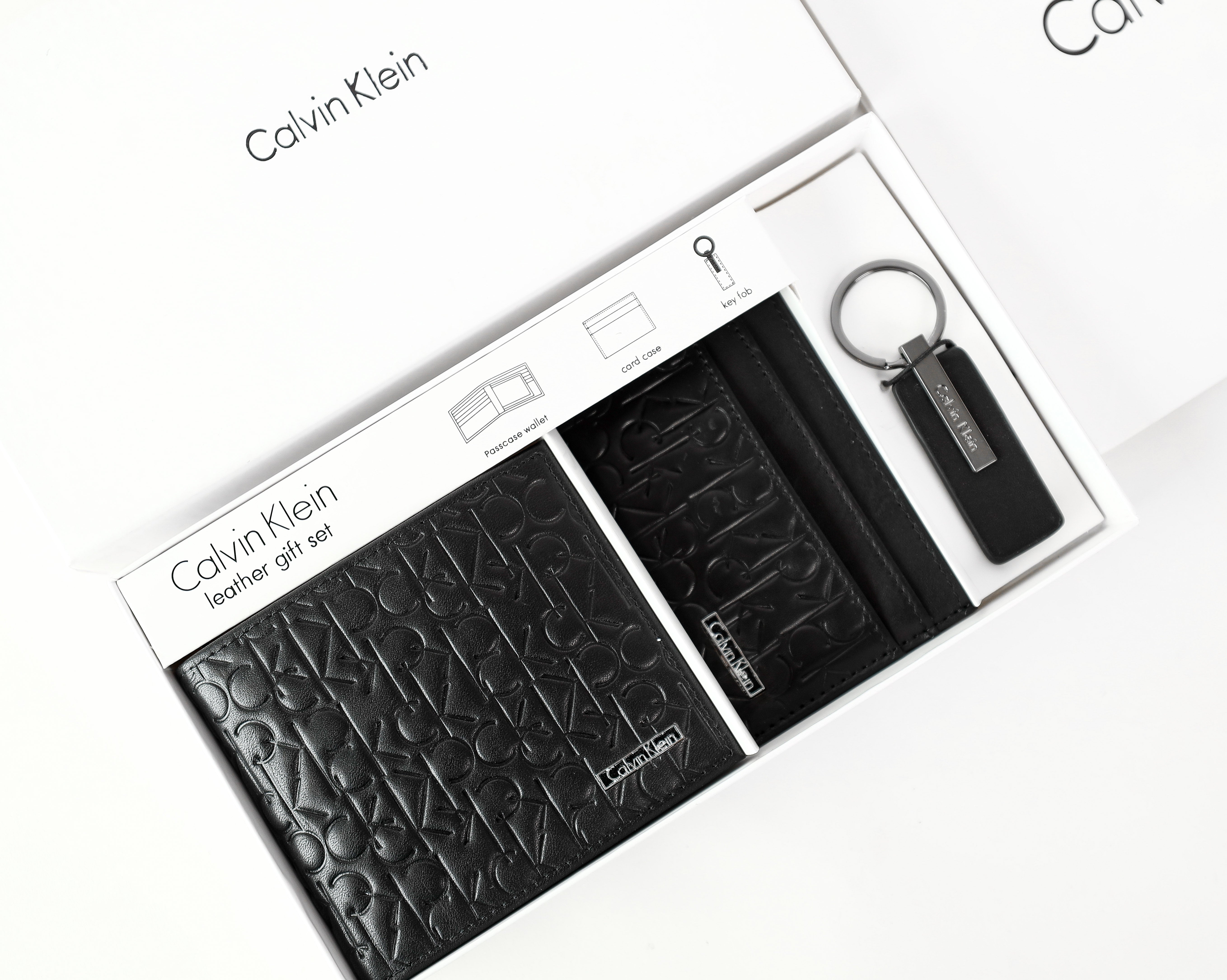 CK Black Monogram Leather Wallet-Keychain-Card Holder Set For Men #7