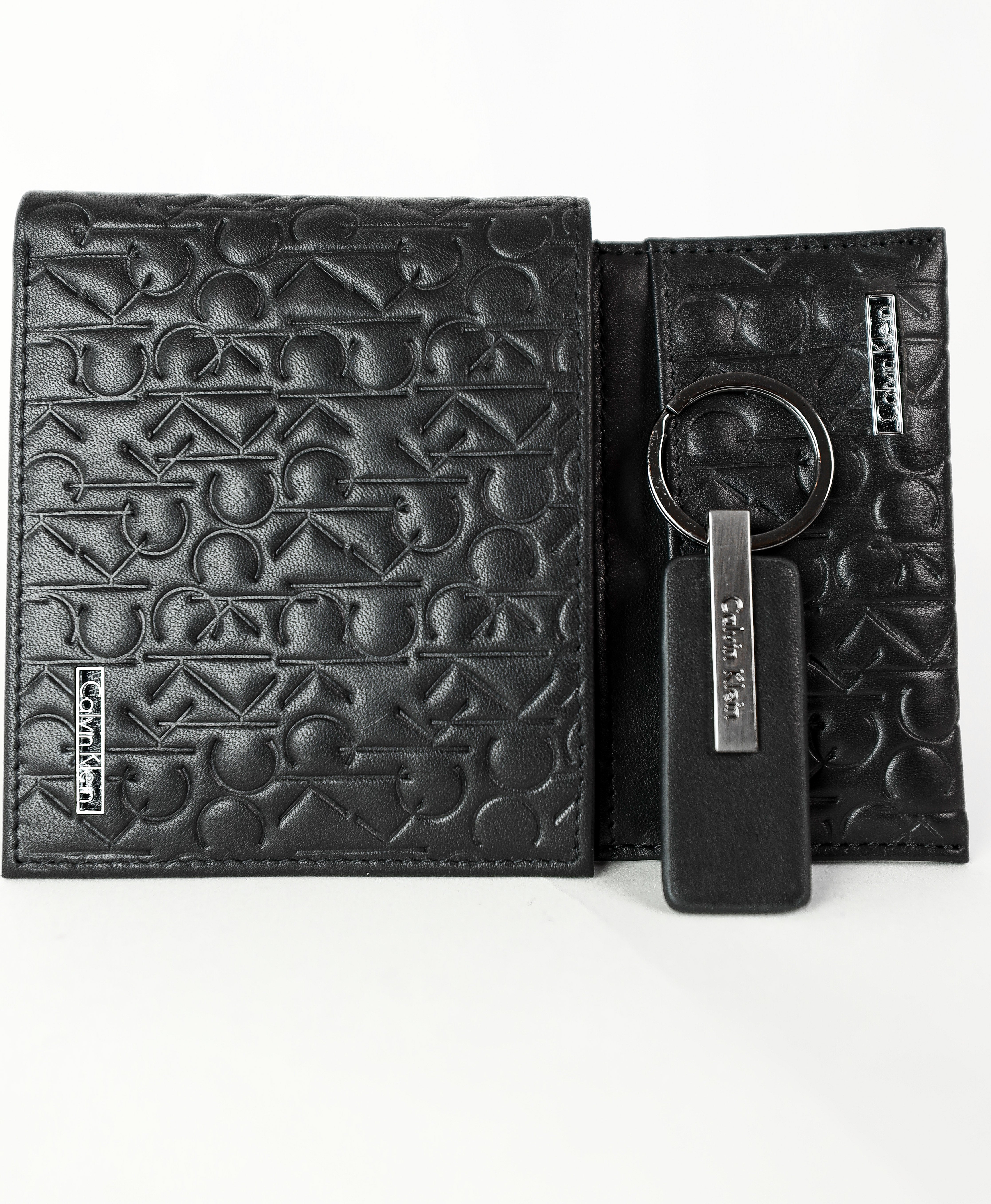 CK Black Monogram Leather Wallet-Keychain-Card Holder Set For Men #7