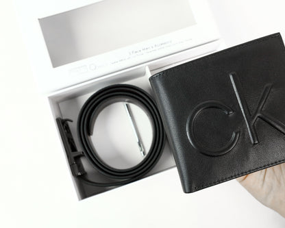 CK Black Leather Wallet-Belt Set For Men 7#