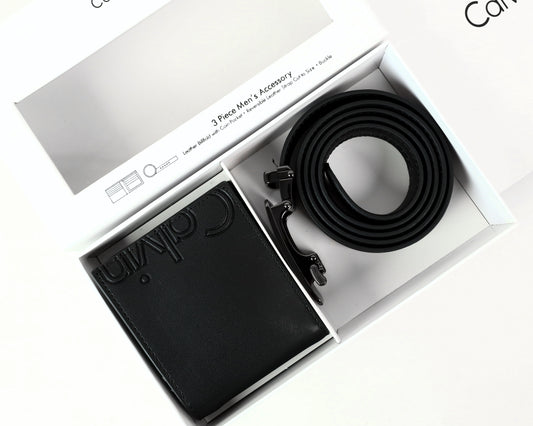 CK Black Leather Wallet-Belt Set For Men 8#