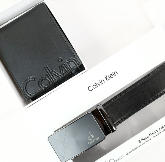 CK Black Leather Wallet-Belt Set For Men 8#