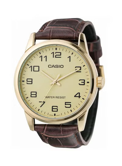 Leather Analog Watch MTP-V001GL-9BUDF - 38 mm - Brown