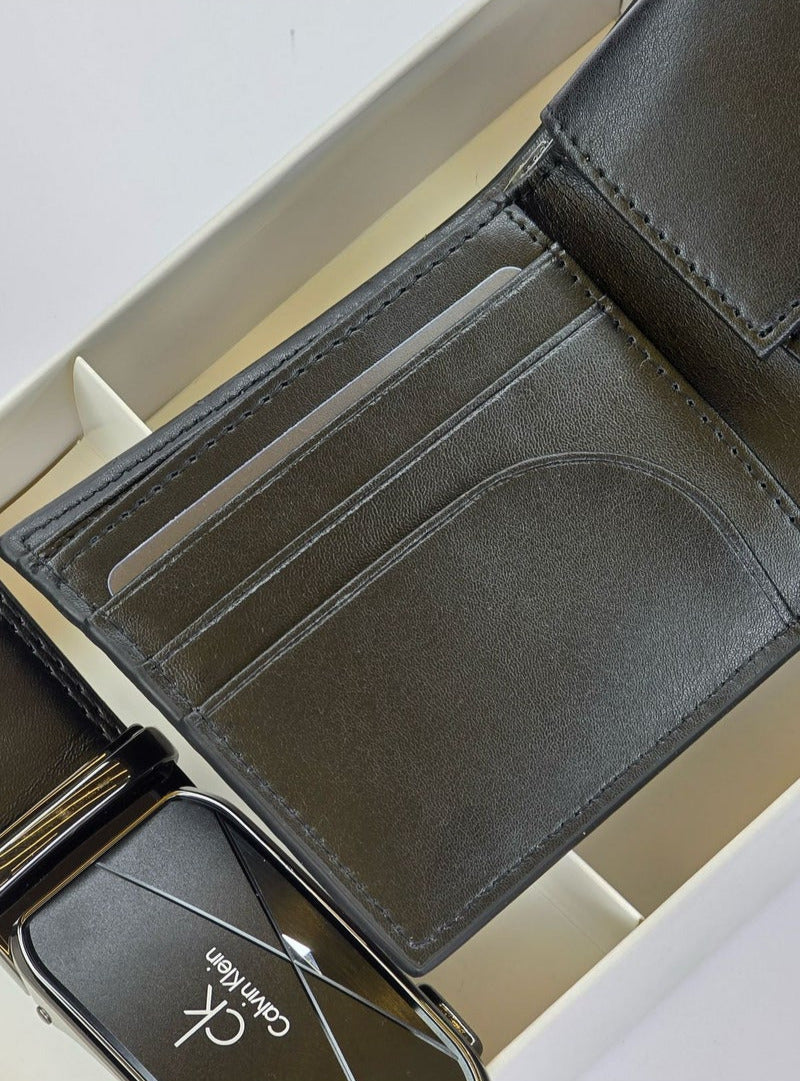CK Black Leather Wallet-Belt Set For Men 17#
