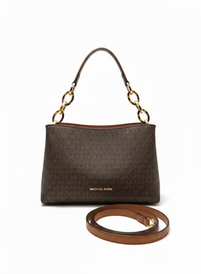 Michael Kors Women's Monogram Tote Bag with Chain Handles and Detachable Shoulder Strap - Brown/Camel #0059