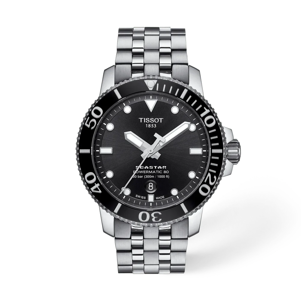 Tissot Seastar 1000 Men's Swiss Automatic Diver Watch T120.407.11.051.00 – 43 mm, Black Dial & Stainless Steel Bracelet