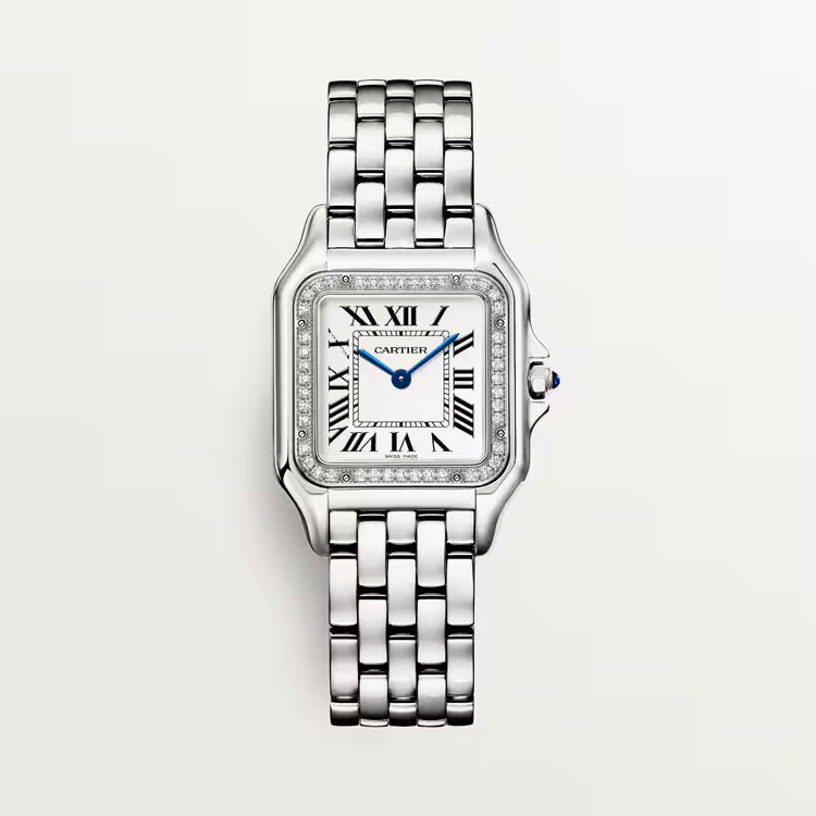 Cartier Panthère de Cartier Medium Model Women's Watch – Stainless Steel, Quartz Movement, Silver Dial with Rhinestone Bezel
