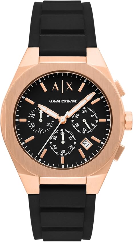 A|X Armani Exchange Sync Men’s Chronograph Watch – Black & Rose Gold