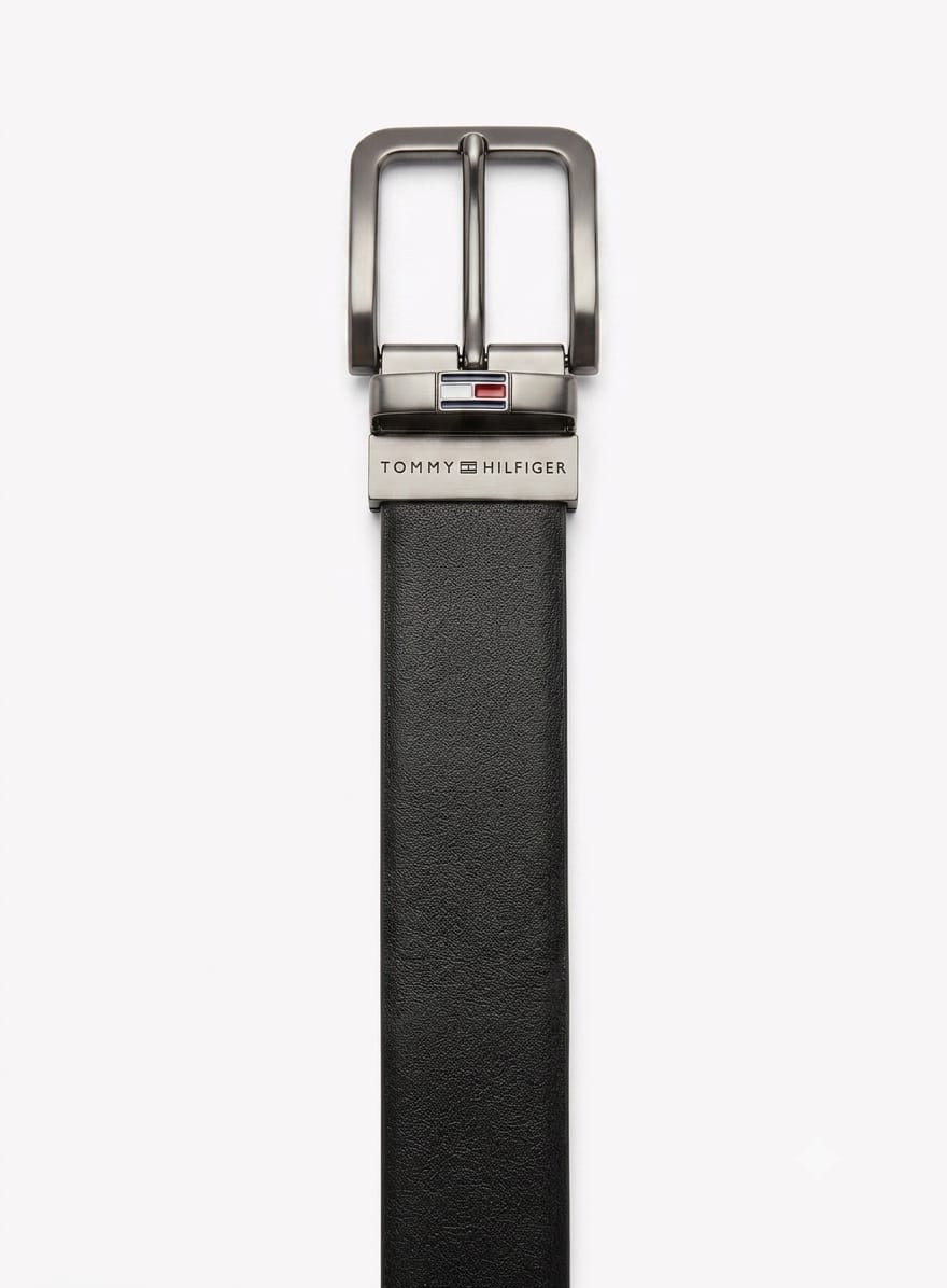 Tommy Hilfiger Men's Reversible Premium Leather Belt with Gunmetal Buckle – Black / Dark Brown#011