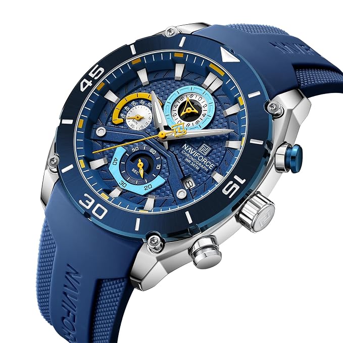NAVIFORCE NF8038 Men's Chronograph Watch with Blue Silicone Strap, 30M Water Resistant