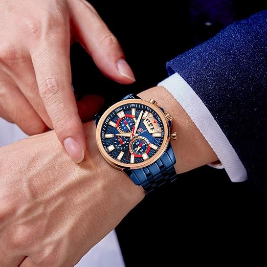 Mini Focus MF0352G.03 Men’s Chronograph Quartz Watch – Blue Stainless Steel Strap, 42mm Case