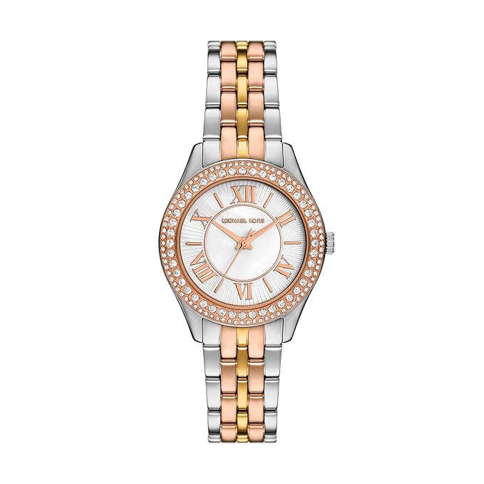 Michael Kors Harlowe Two-Tone MK4846 Women’s Watch – Crystal Bezel, Mother-of-Pearl Dial, Multicolor Stainless Steel Bracelet, 33mm, Quartz