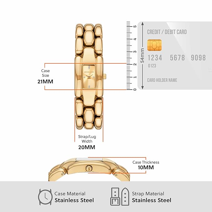 Michael Kors Hally MK4921 Women’s Gold Rectangular Dress Watch – Stainless Steel Quartz Minimalist Luxury Timepiece