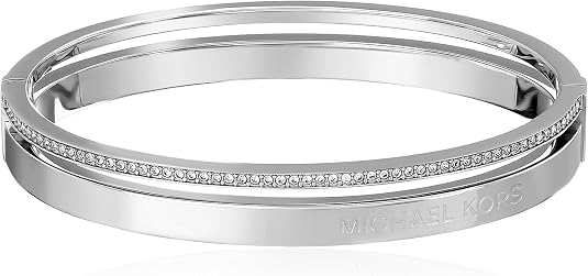 Michael Kors Hinged Bangle Bracelet for Women – Stainless Steel Silver-Tone Elegant Fashion Jewelry#010