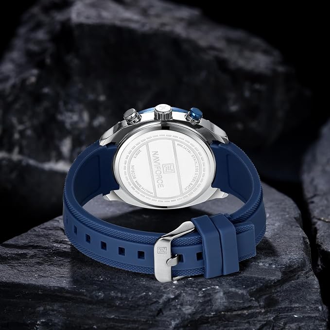 NAVIFORCE NF8038 Men's Chronograph Watch with Blue Silicone Strap, 30M Water Resistant