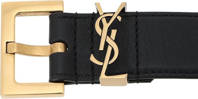 Yves Saint Laurent (YSL) Women's Leather Belt 634437 BOO0W – Black with Gold Monogram Buckle (Parallel Import)#01