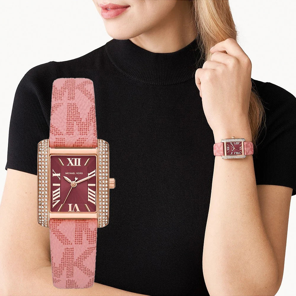 Michael Kors Emery MK2966 Women’s Quartz Watch – Red Dial Pink PVC Strap Rose Gold-Tone Case
