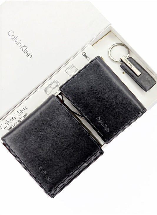 CK Black Leather Wallet-Keychain-Card Holder Set For Men 7#